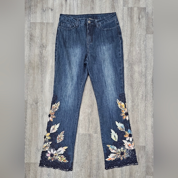 Women's Soft Surroundings Floral Embroidered Jeans - Picture 1 of 3